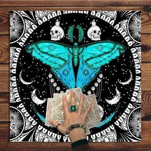 Moon Phase Butterfly Skulls Tarot Cloth Tapestry NWT